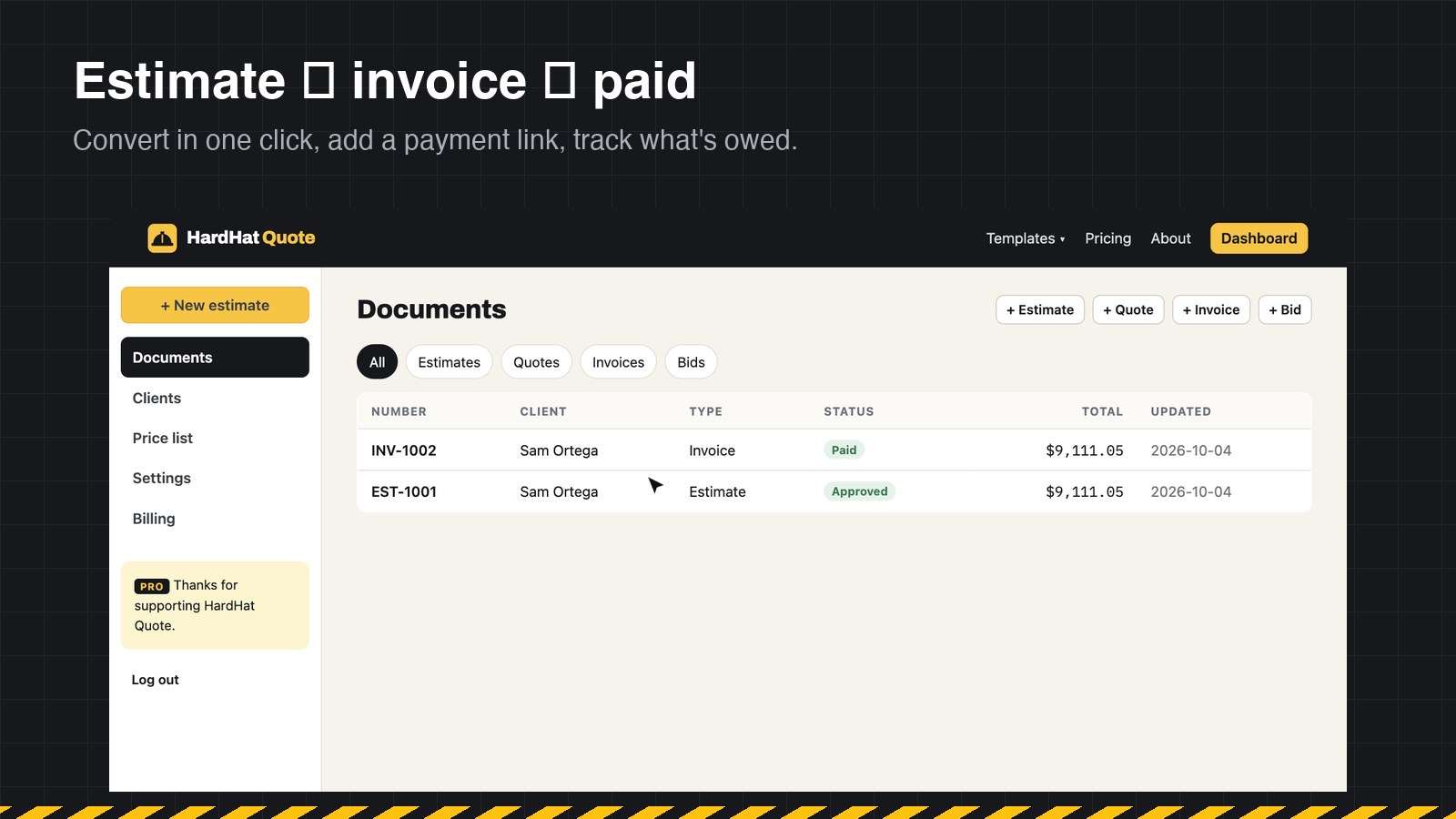 Converting an approved estimate into an invoice