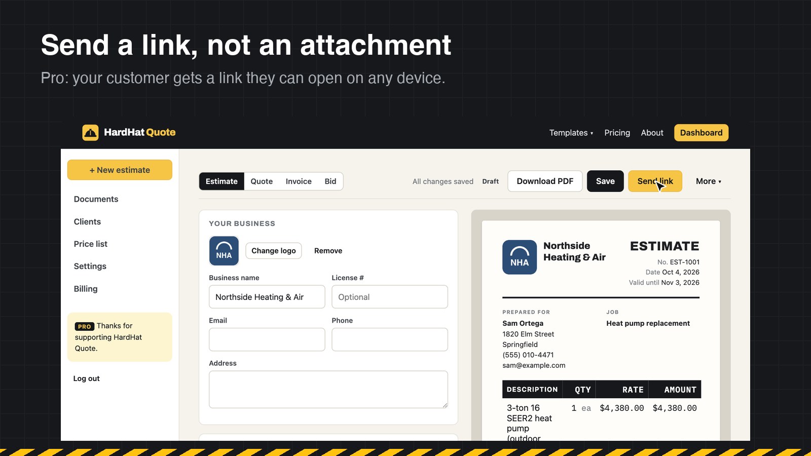 Sending an invoice link to a customer